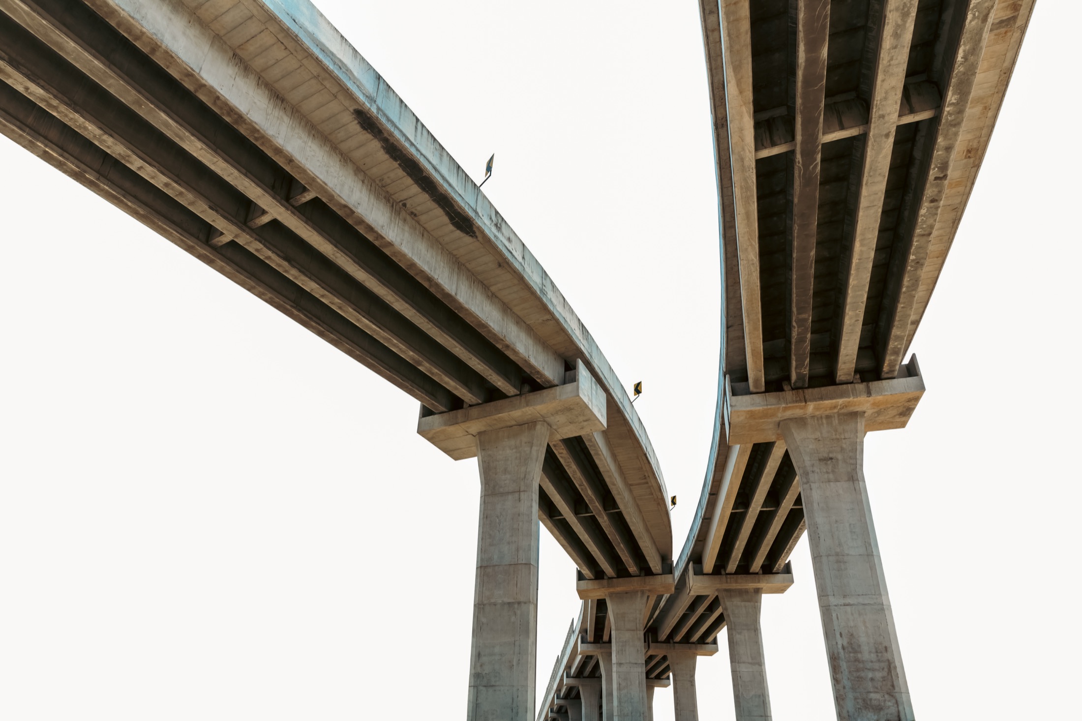 Concrete highway overpasses seen from below